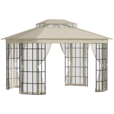 Osoam Luxus pavilon kerti sátor 365x300x265 cm bézs partisátor szúnyoghálóval légáteresztő dupla tető rendezvénysátor kerti bútor