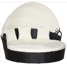 Osoam Polirattan luxus kanapészett napellenzővel 180x175x147 cm napozósziget fekete-bézs kerti bútor