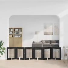  Összecsukható kutyakerítés állványokkal 6 pcs Fekete Tölgy szállítóbox, fekhely kutyáknak