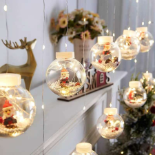  Összefűzhető Santa Claus/Mikulás Gömbök, 3m, LED fényfüzér, 8 világítási mód, 10db gömb, meleg ün... karácsonyfa izzósor