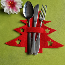  OTT87.1 - Fenyőfa alakú filc evőeszköztartó - piros karácsonyi dekoráció
