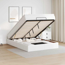  Ottomán ágykeret matraccal fehér 140x190 cm műbőrrel ágy és ágykellék