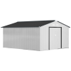 Outsunny Magazie de Grădină 3.4x3.8x2 m din Oțel cu Uși Duble Glisante și Acoperiș Înclinat, Argintie