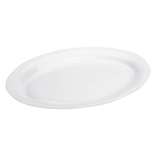 Ovális fehér műanyag tányér 40x27,5x3 cm, nyújtott, ABYZ®™ tányér és evőeszköz