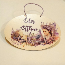  Ovális színes dekortábla 'Édes Otthon' felirattal, kislányos. dekorációs kellék