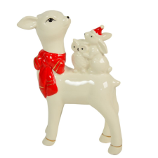 Őzike kisállatokkal a hátán porcelán fehér M16,5cm dekorációs kellék