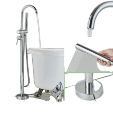  Padlóra szerelt fürdőkád csaptelep, kettős fogantyú kialakítása, csiszolt felület, Króm csaptelep