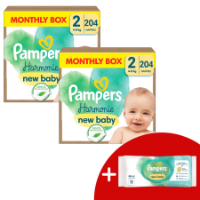 Pampers Harmonie 2 havi Pelenkacsomag 4-8kg Mini 2 (408db) + Ajándék Törlőkendő pelenka