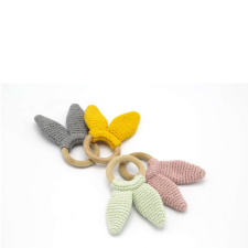  Pamut fogzású játék fából készült karikával BabyJem Amigurumi (Szín: sárga) rágóka