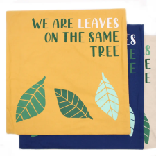  Pamut Párnahuzat Felirattal - We are Leaves - Sárga, Kék és Natúr lakástextília