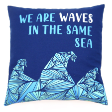 Pamut Párnahuzat Felirattal - We are Waves - Szürke, Kék és Natúr lakástextília