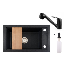  Panama P686-427C Gránit Mosogató + Kihúzható Shower Csaptelep + Deszka + Adagoló (szemcsés fekete) csaptelep