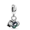 Pandora 792703C01 fényképezőgép, szív és iránytű tripla függő charm (Ag 925/1000, 2,2 g)