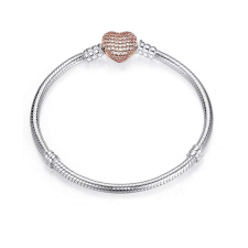  Pandora stílusú karlánc - csillámszív- 20 cm karkötő