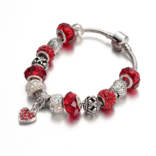 Pandora stílusú szív charmos női karkötő, 19 cm karkötő
