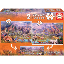 Panoráma puzzle vadállatok 2x100 darabos puzzle, kirakós