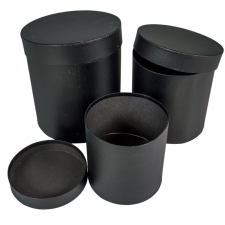  Papír doboz magas, kerek fekete D20,18,15cm 3db-os dekorációs kellék