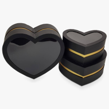  Papír doboz szett aranyszegélyes szív fekete dekorálható tárgy