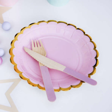 Papír tányér, világos pink, arany szegéllyel, 18 cm party kellék