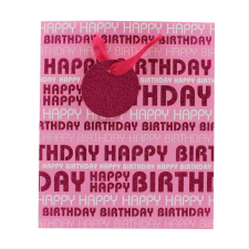  Papírtáska L rózsaszín Bday Glitter ajándéktasak