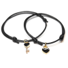  Páros zsinórszövet karkötő fekete szív és fekete kulcs charmmal