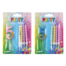 Parti gyertya ötös szám + 4 darab gyertya party kellék