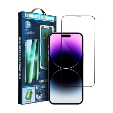 Partnertele 5D Full Glue edzett üveg iPhone 15 Pro Max fekete + applikátor fólia mobiltelefon kellék