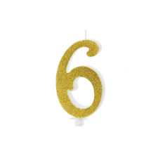 PartyDeco 6-os számú születésnapi gyertya, arany, 10 cm party kellék