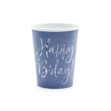 PartyDeco Cups Happy B'day!, granatowy, 220ml (1 db / 6 db.) party kellék