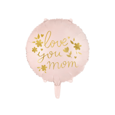 PartyDeco Fólia lufi &#039;&#039;Love you mom&#039;&#039; felirattal, rózsaszín party kellék