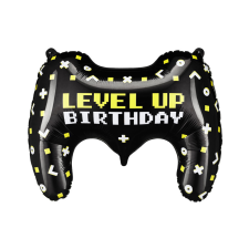 PartyDeco Gamepad formájú fólia lufi – Level Up Birthday felirattal party kellék