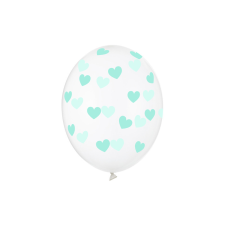 PartyDeco Kristálytiszta lufi 30cm - Menta szívek (6 db) party kellék