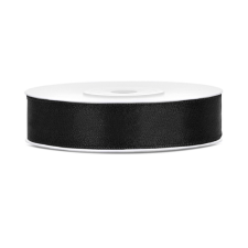 PartyDeco Szatén szalag fekete 12mm/25m szalag, zsinór