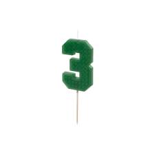 PartyDeco Születésnapi gyertya 3, 6 cm, zöld party kellék