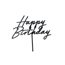 PartyDeco tortadísz beszúró, akril, Happy Birthday, fekete, 16,5cm sütés és főzés
