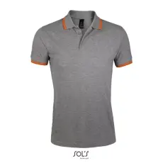  PASADENA férfi galléros póló kontrasztos csíkokkal, SOLS SO00577, Grey Melange/Orange-M