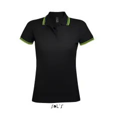  PASADENA Női galléros póló kontrasztos csíkokkal, SOLS SO00578, Black/Lime-M női póló