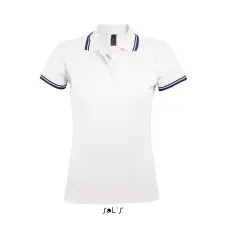  PASADENA Női galléros póló kontrasztos csíkokkal, SOLS SO00578, White/Navy-XL női póló