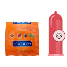 Pasante Taste óvszer 1 db - eper ízű gumióvszer , színes óvszer óvszer