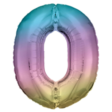  Pastel Rainbow óriás szám fólia lufi 0-ás, 83 cm party kellék
