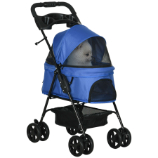 PawHut Összecsukható kutyababakocsi, PawHut, acél, kék szállítóbox, fekhely kutyáknak