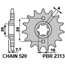PBR acél standard első lánckerék 2313 - 520 egyéb motorkerékpár alkatrész
