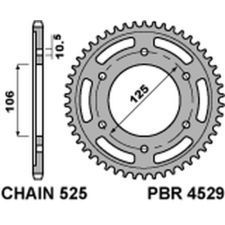 PBR acél standard hátsó lánckerék 4529 - 525 egyéb motorkerékpár alkatrész