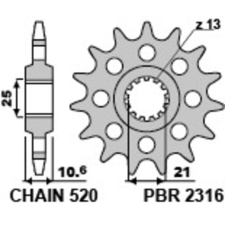 PBR Első Láncszem 14 Fog Acél Standard 520 Osztás Típus 2316 egyéb motorkerékpár alkatrész