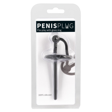  Penisplug - szilikon makkgyűrű üreges húgycsőrúddal (fekete) péniszgyűrű