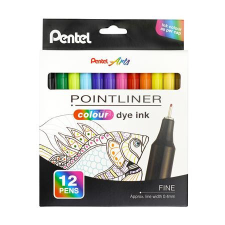 Pentel Tűfilc készlet, 0,4 mm, PENTEL &quot;Pointliner&quot;, 12 különböző szín filctoll, marker