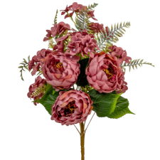  Peoni, hortenzia féloldalas csokor 11v. világos lila M50cm 8db/# dekorációs kellék