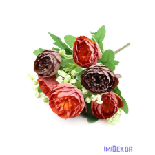  Peónia 7 fejes selyem csokor rezgővel 30cm - Barna-Narancs dekorációs kellék