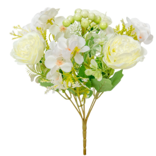 Peonia, kisvirág csokor 7v. krém M30cm 50db/# dekorációs kellék