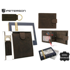  Peterson Férfi Bőr Pénztárca Szett + Kulcstartóval Set-M-N994L-Chm-2142 Brown pénztárca